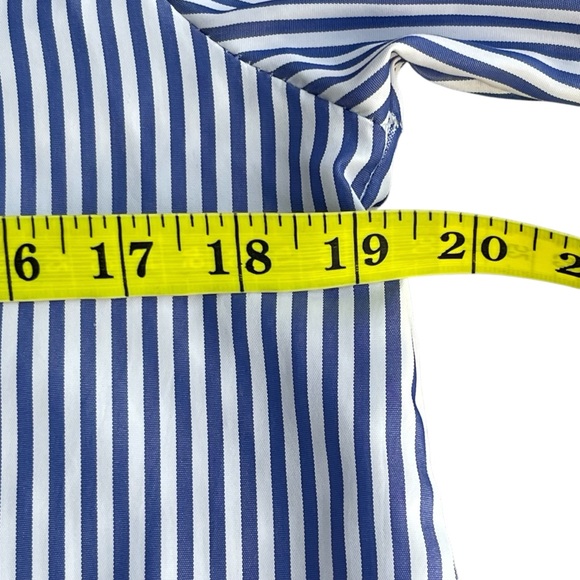Blue & White Stripe Button Front Stretch Shirt Top Blouse (6) - Picture 9 of 12